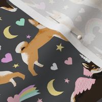 shiba inu dog unicorn fabric rainbows pastel hearts cute dogs fabric - charcoal