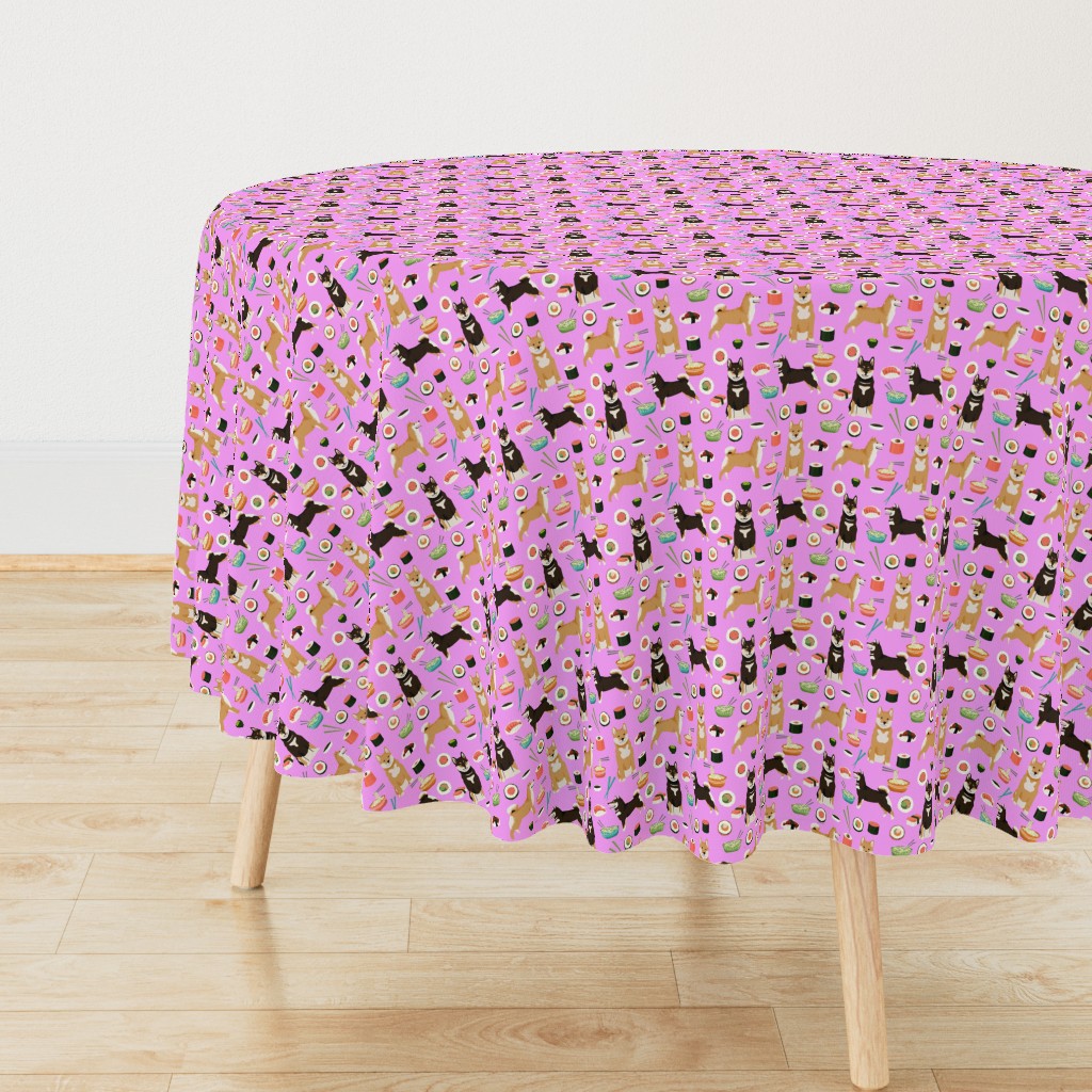 shiba inu dogs fabric dog and noodles sushi fabric design - violet