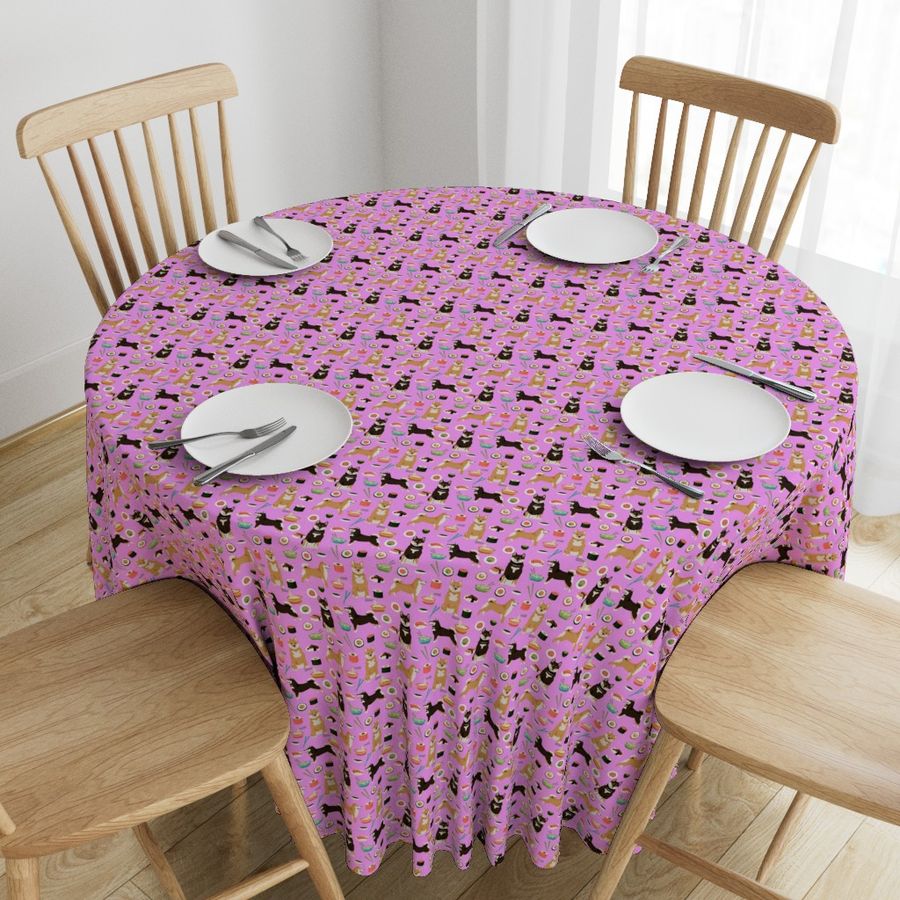 shiba inu dogs fabric dog and noodles sushi fabric design - violet