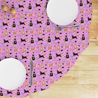 shiba inu dogs fabric dog and noodles sushi fabric design - violet