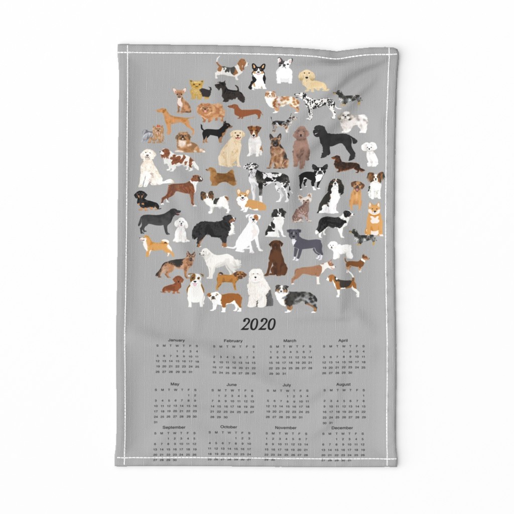 2020 dog breeds tea towel calendar - grey