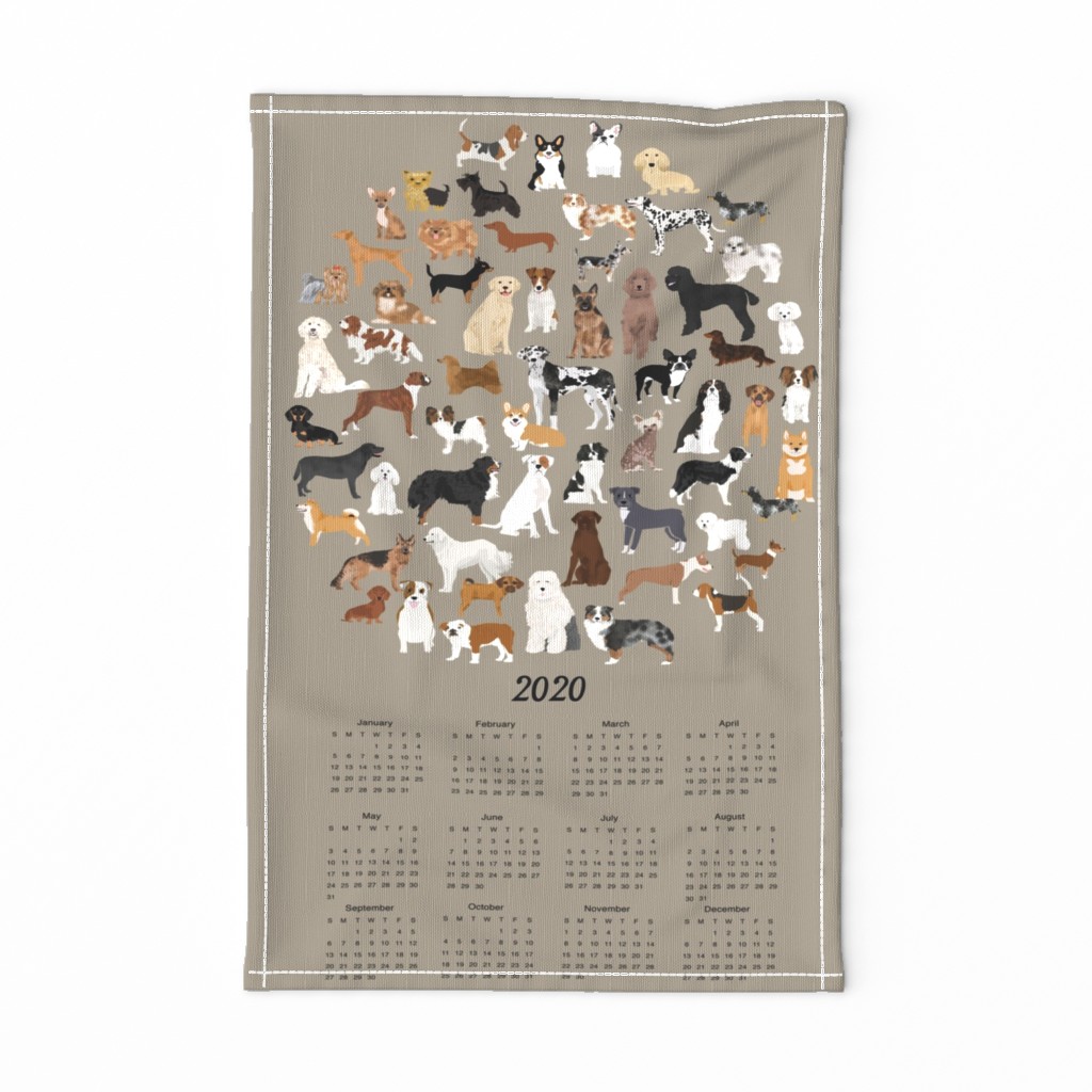 2020 dog breeds tea towel calendar - medium brown