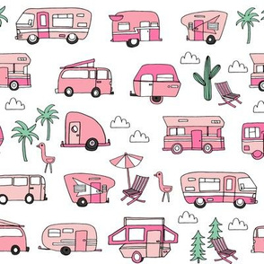 vintage camper van fabric // rv road trip design - pink