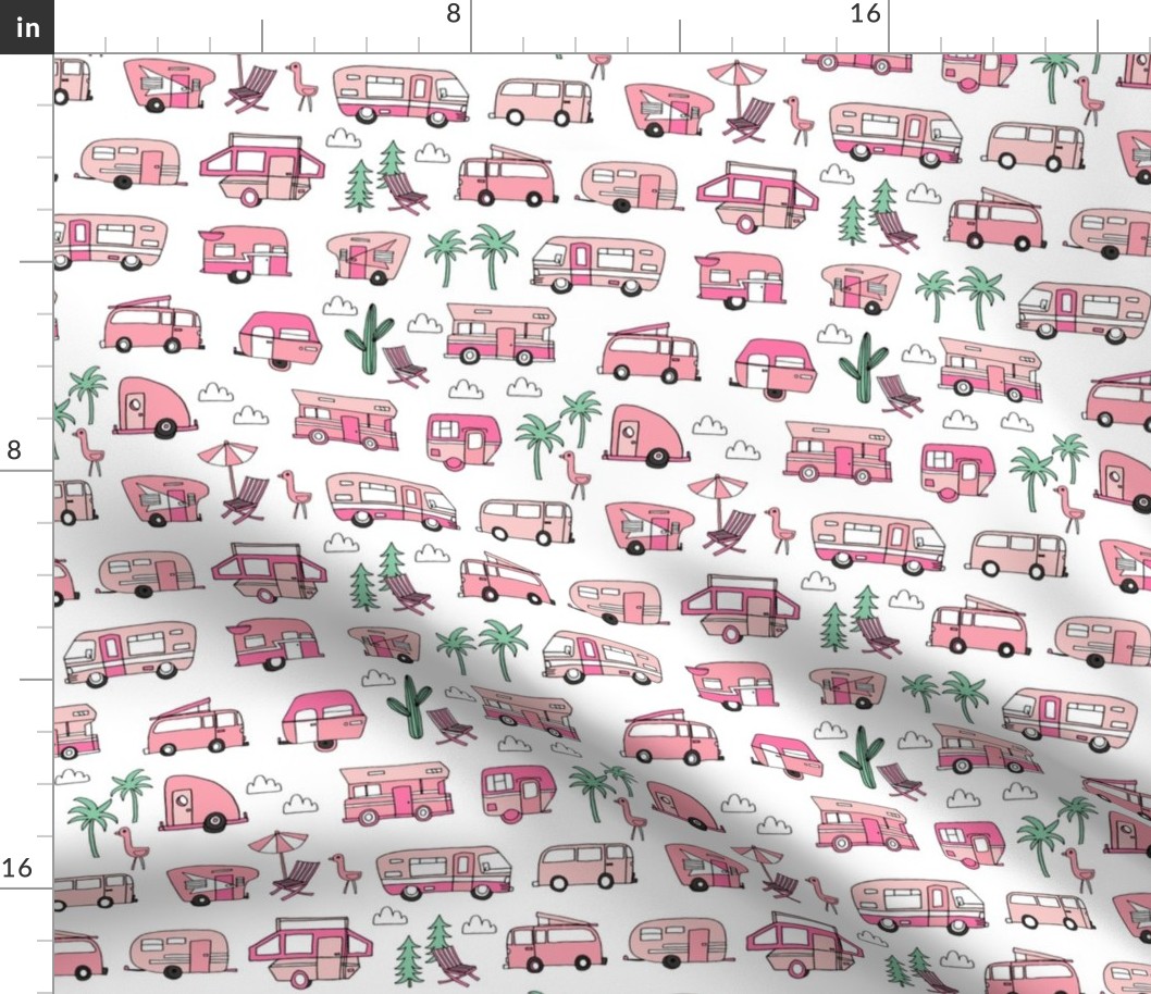 vintage camper van fabric // rv road trip design - pink