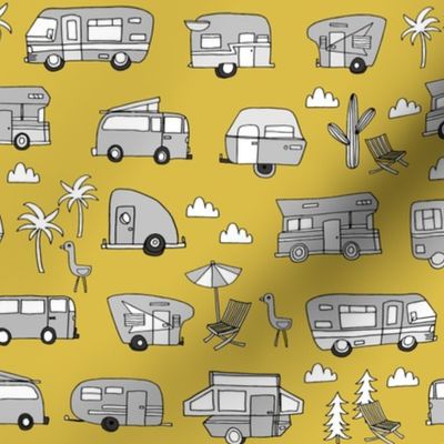 vintage camper van fabric // rv road trip design - mustard and grey