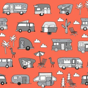 vintage camper van fabric // rv road trip design - orange