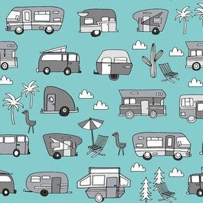 vintage camper van fabric // rv road trip design - blue and grey