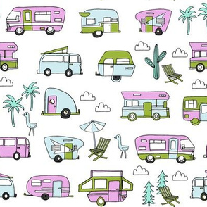 vintage camper van fabric // rv road trip design - purple and lime