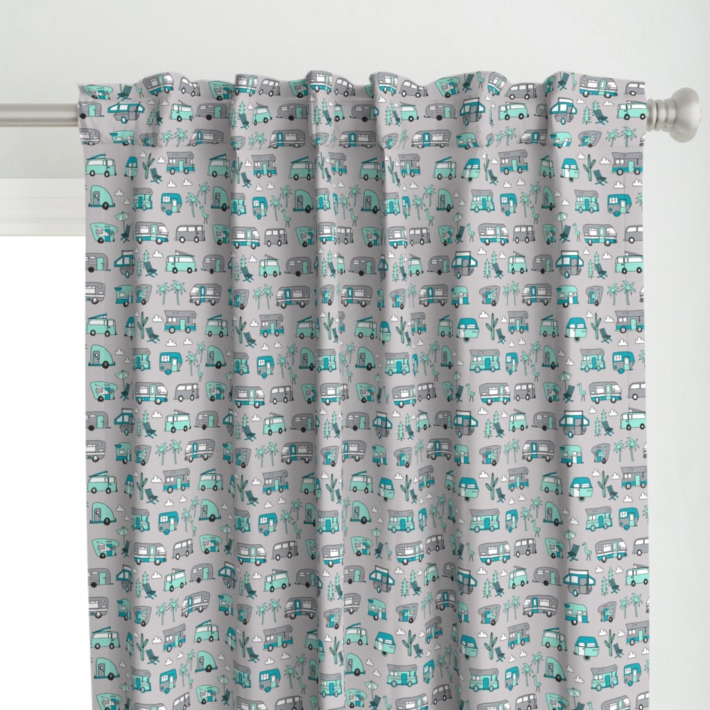 vintage camper van fabric // rv road trip design - grey and blue