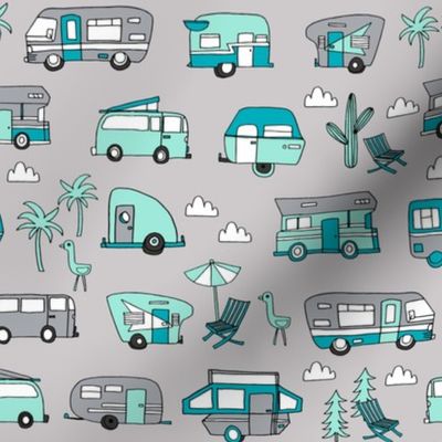 vintage camper van fabric // rv road trip design - grey and blue