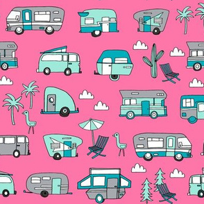 vintage camper van fabric // rv road trip design - pink and turquoise