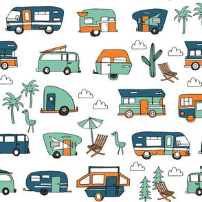 vintage camper van fabric // rv road trip design - blue and green