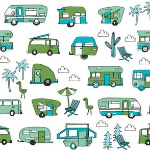 vintage camper van fabric // rv road trip design - green