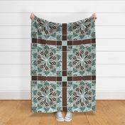 Star Quilt Squares in Mint and Chocolate, Wholecloth Quilt