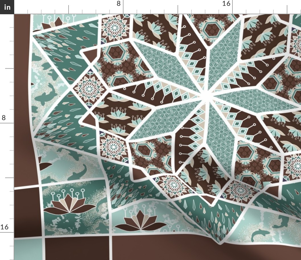 Star Quilt Squares in Mint and Chocolate, Wholecloth Quilt