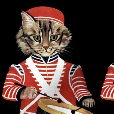 cats drummer boys military bands music drums musicians uniforms vintage retro Anthropomorphic whimsical animals