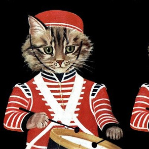 cats drummer boys military bands music drums musicians uniforms vintage retro Anthropomorphic whimsical animals