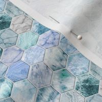 Small Ice Blue and Jade Stone and Marble Hexagon Tiles