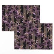 Purple flowers and berries on a striped brown background 