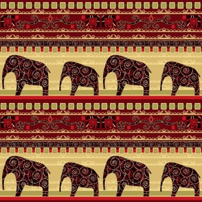 African patchwork with elephants in red and olive