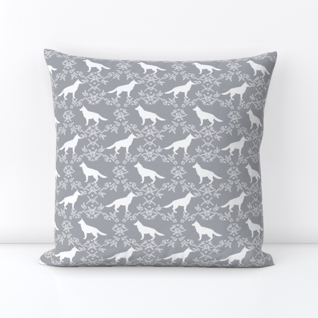 german shepherd florals silhouette dog grey