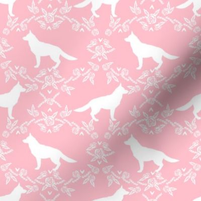 german shepherd florals silhouette dog pink