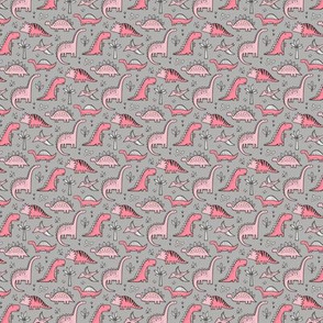 Dinosaurs Pink on Grey Tiny Small