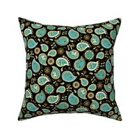 Hedgehog Paisley: Teal_Bg Black