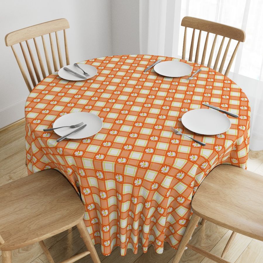 Daisies on Orange Plaid