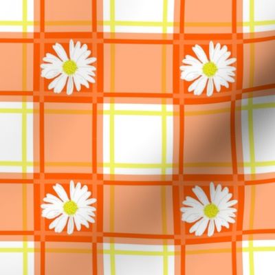 Daisies on Orange Plaid