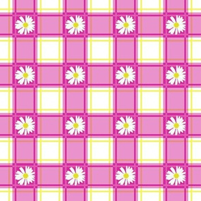 Daisies on Pink Plaid