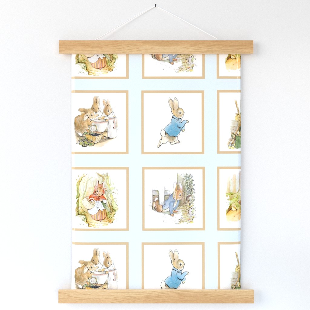 Peter Rabbit Quilt Block Panel No. 2  - Ice Blue