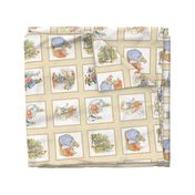 Peter Rabbit Quilt Block Panel No. 1  - Kraft / Light Tan