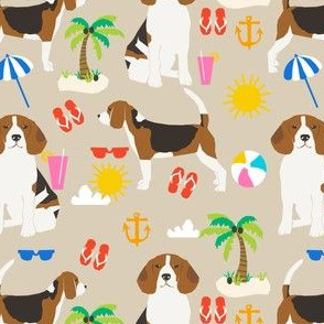 beagle beach fabric cute summer beach sunshine design - sand