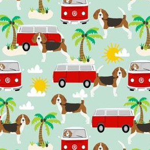 beagle palm trees cute dog fabric - mint