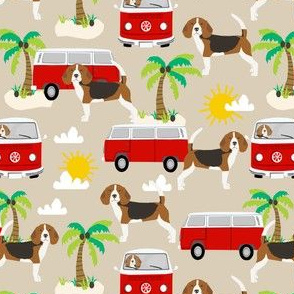 beagle  palm trees cute dog fabric - sand