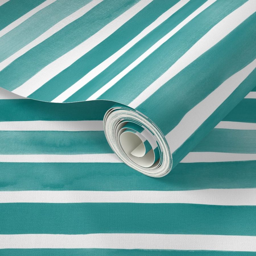 Watercolor Stripes M+M Teal by Friztin