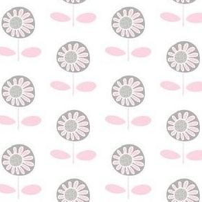 Retro flower - pink and grey on white