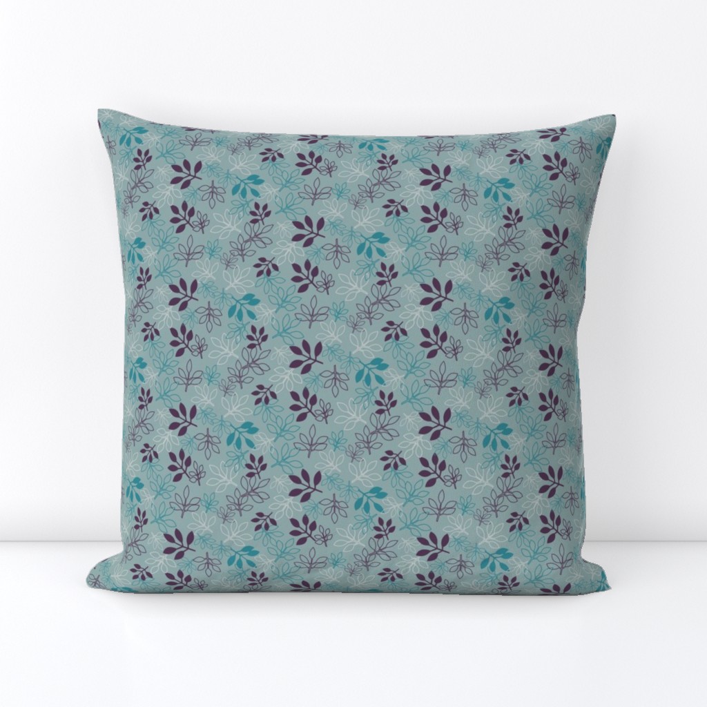 Rose Leaf Prints, Aqua and Purple