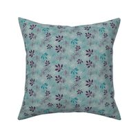 Rose Leaf Prints, Aqua and Purple