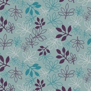 Rose Leaf Prints, Aqua and Purple