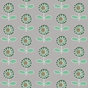 Retro flower - mint on grey