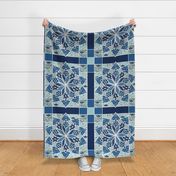 Star Quilt Squares in Blue and Aqua, Wholecloth Quilt 