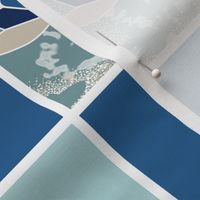 Star Quilt Squares in Blue and Aqua, Wholecloth Quilt 