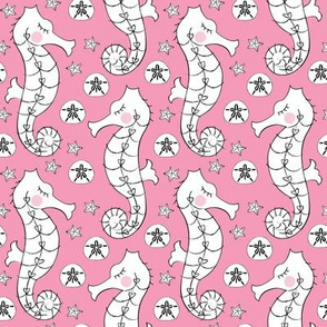 white seahorses on pink