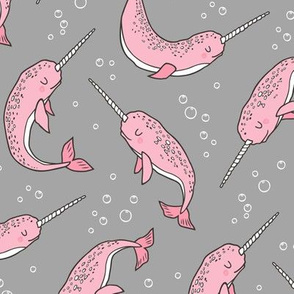  Narwhal  Pink on Grey