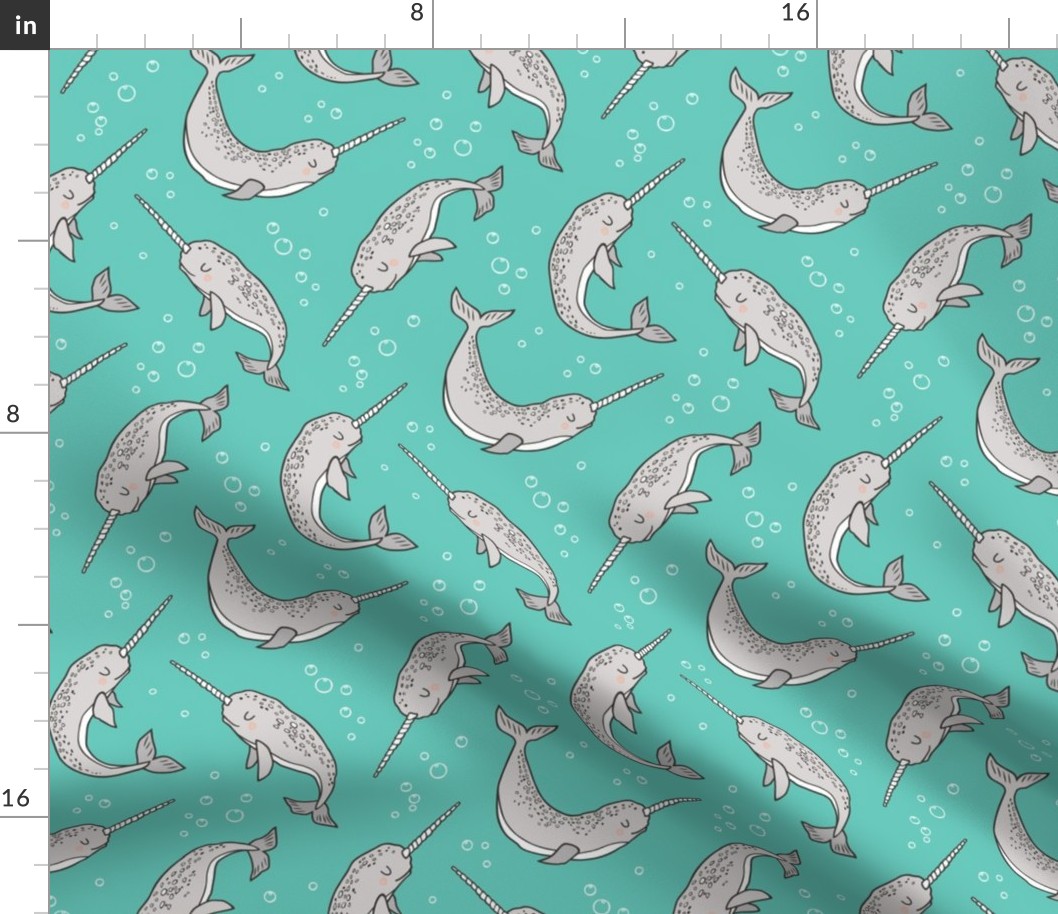 Narwhal  Grey on Green Mint