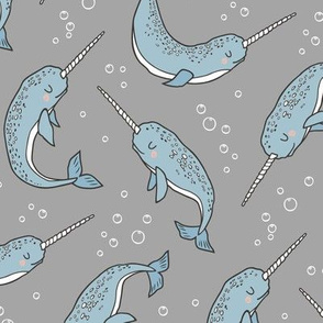  Narwhal  Blue on Grey