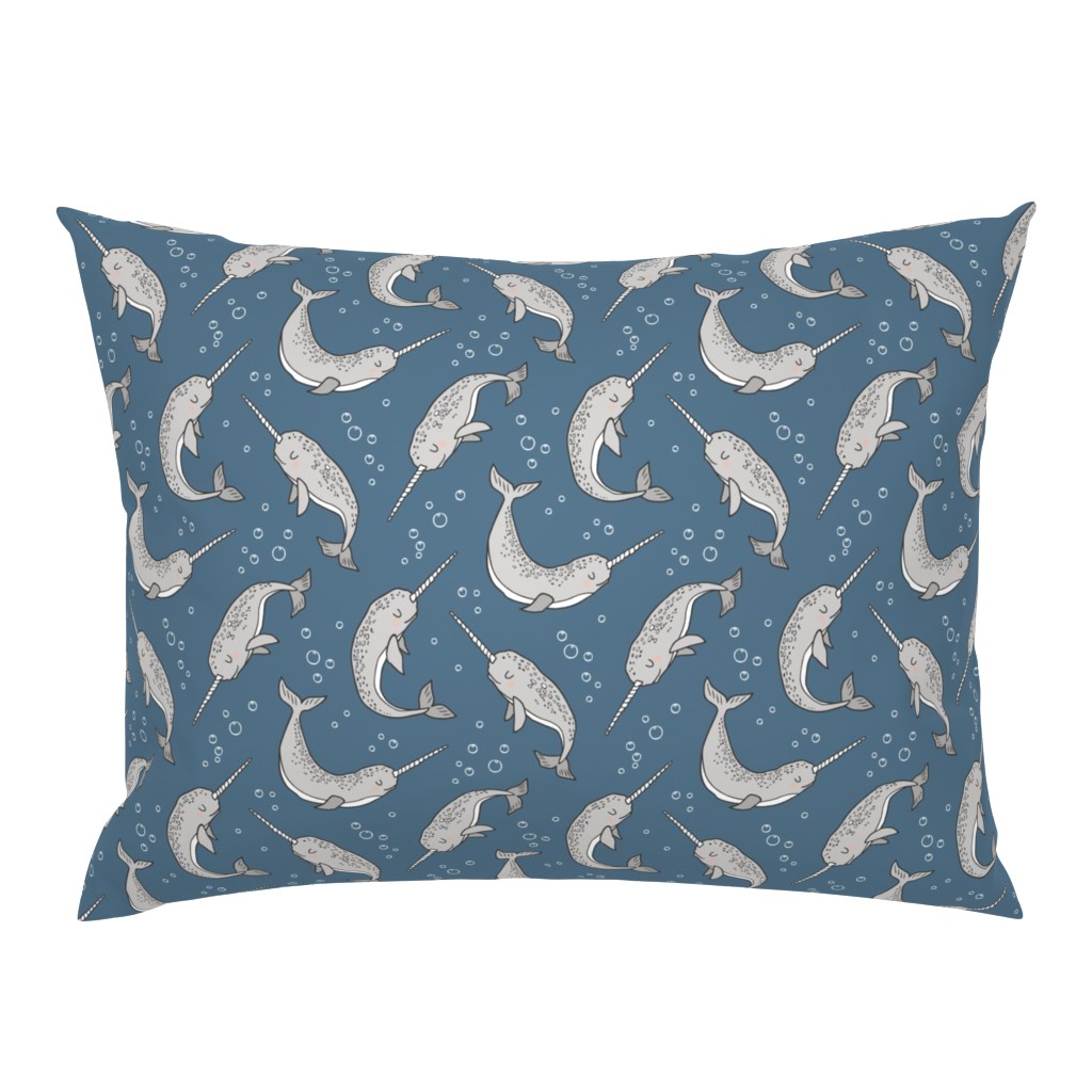 Narwhal  Grey on Navy Blue