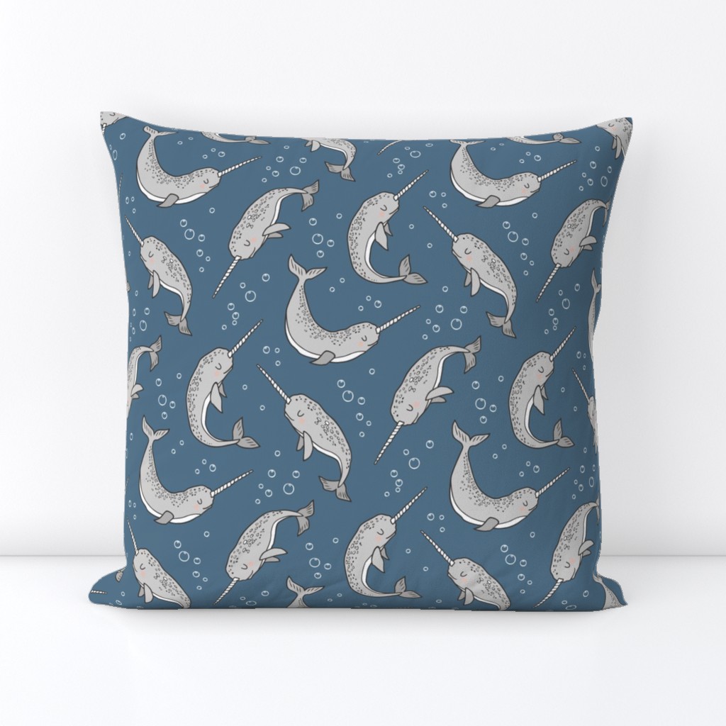 Narwhal  Grey on Navy Blue